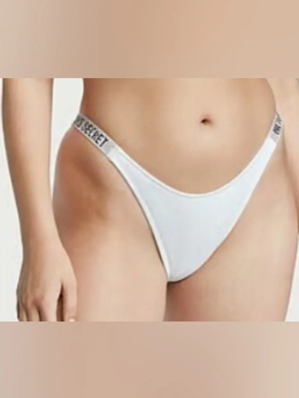 XS S Victoria's Secret Swim Shine Strap Brazilian Bikini Bottom White